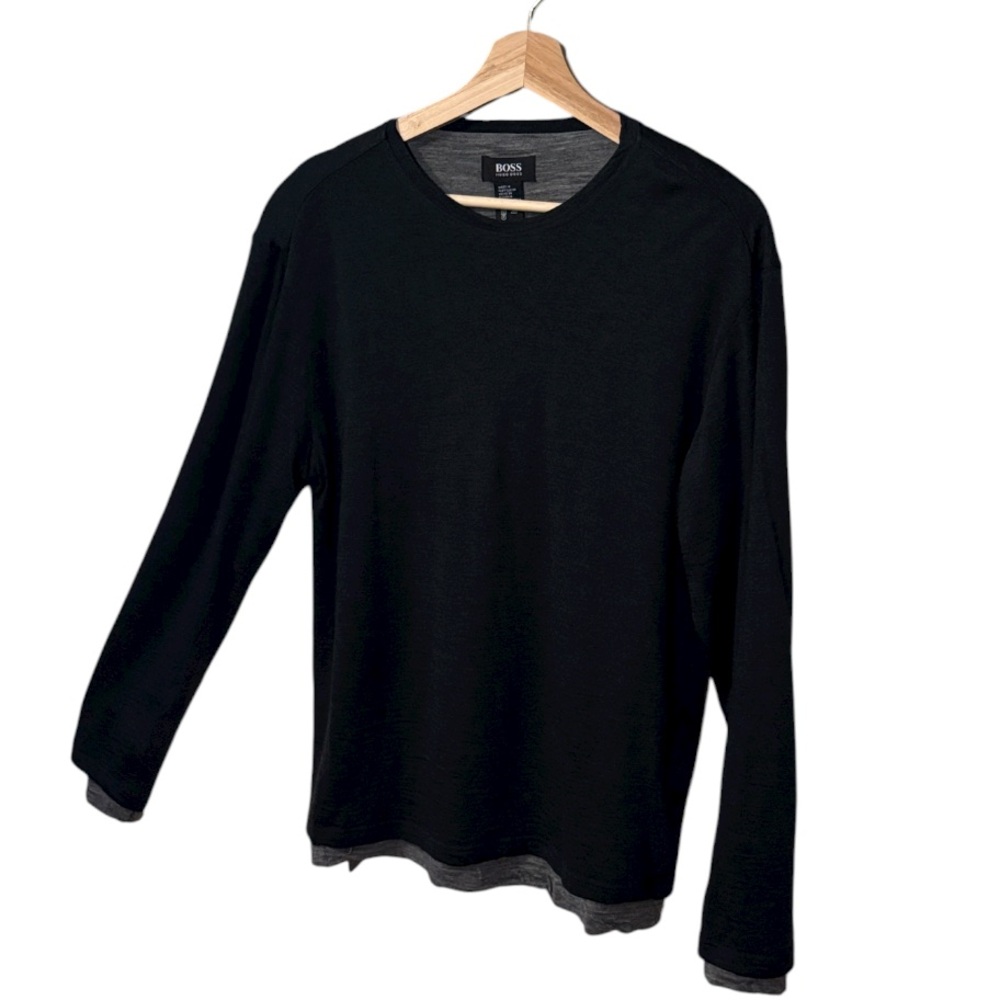 Hugo Boss Double Layer Grey Long Sleeve Wool Top Size Medium
